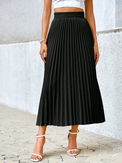 Privé Women's Solid Color High Waisted Pleated Skirt, Elegant,Sun Skirt