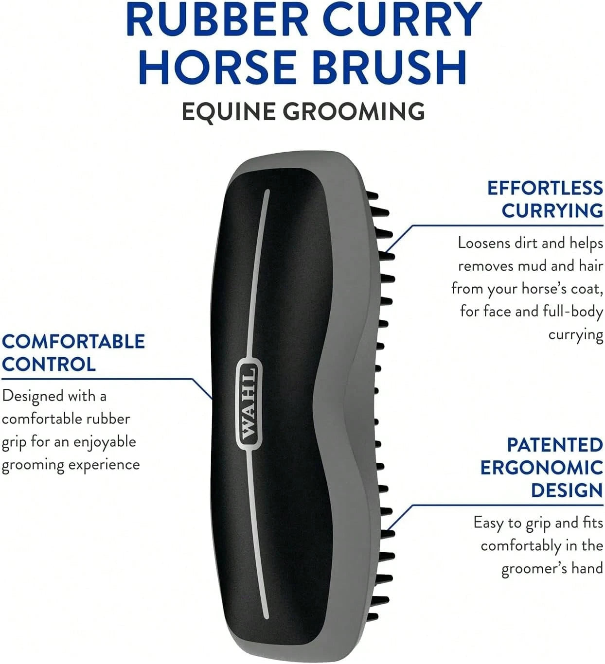 Professional Animal Ergonomic Horse Grooming Rubber Curry Brush (#858712)- Black, Hair Type: All, For Equestrians