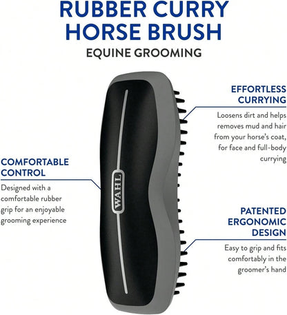 Professional Animal Ergonomic Horse Grooming Rubber Curry Brush (#858712)- Black, Hair Type: All, For Equestrians
