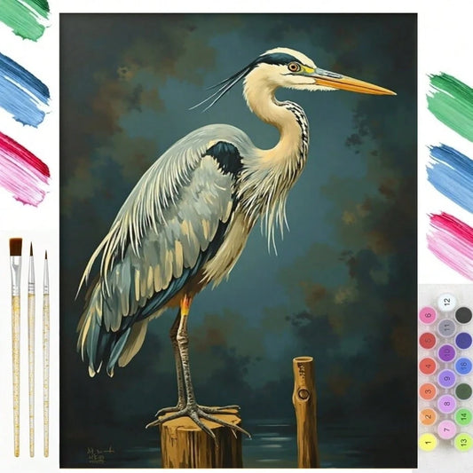 [Professional Art Use] 1pc Digital Oil Painting Set, Elegant Heron Bird Poster, Minimalist Canvas Print, Strong Heron, DIY Kit For Adult Beginners, Living Room & Bedroom Decor, Easter, Mother's Day, F