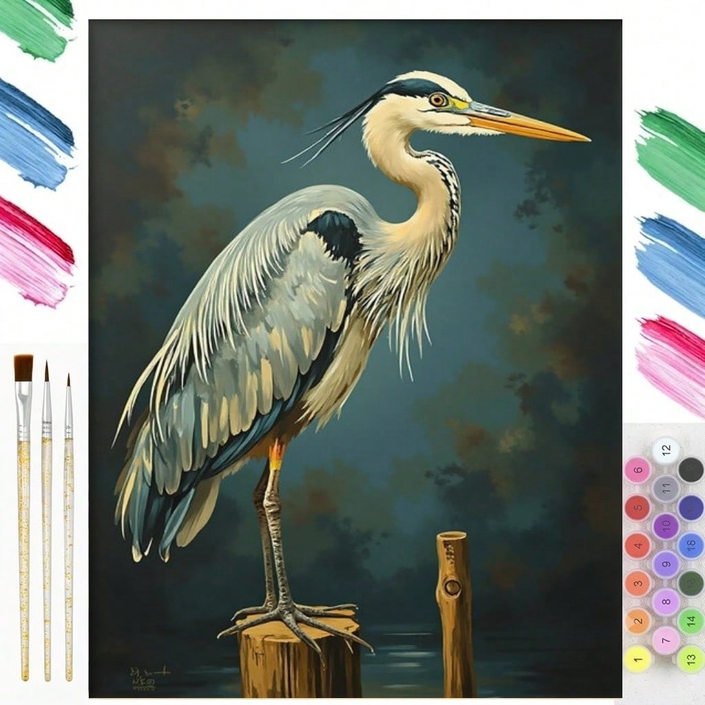 [Professional Art Use] 1pc Digital Oil Painting Set, Elegant Heron Bird Poster, Minimalist Canvas Print, Strong Heron, DIY Kit For Adult Beginners, Living Room & Bedroom Decor, Easter, Mother's Day, F
