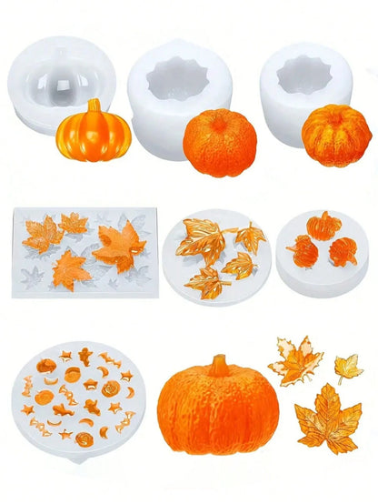 Pumpkin Candle Holder Making Silicone Molds, Maple Leaf Silicone Molds, 3D Pumpkin Silicone Molds For Epoxy Resin Casting Thanksgiving DIY Art Gifts Home Decor