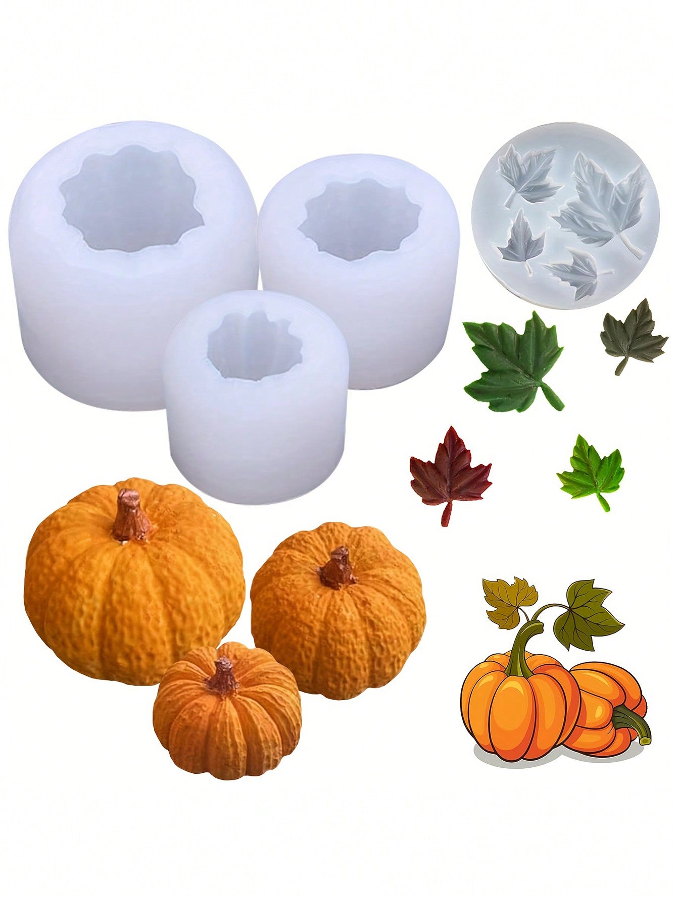 Pumpkin Candle Holder Making Silicone Molds, Maple Leaf Silicone Molds, 3D Pumpkin Silicone Molds For Epoxy Resin Casting Thanksgiving DIY Art Gifts Home Decor