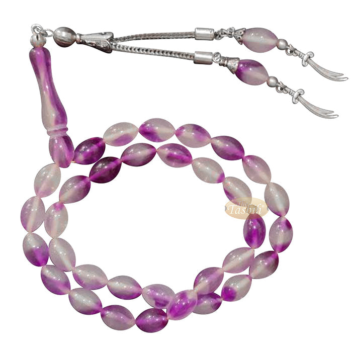 Purple Glow-In-The-Dark Plastic Tasbih - 12x8 mm Prayer Beads Subha