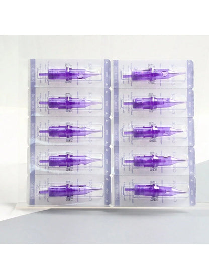 Purple Tattoo Cartridges 50pcs/Box RL RS RM M1 Size Professional Disposable Purple Needle Permanent Eyebrow Lip Makeup Needles For Tattoo Machine Pen