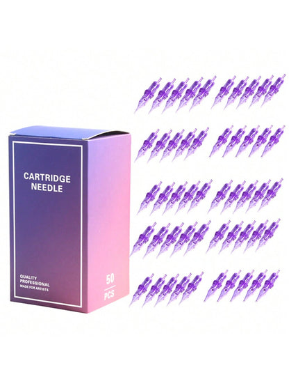 Purple Tattoo Cartridges 50pcs/Box RL RS RM M1 Size Professional Disposable Purple Needle Permanent Eyebrow Lip Makeup Needles For Tattoo Machine Pen