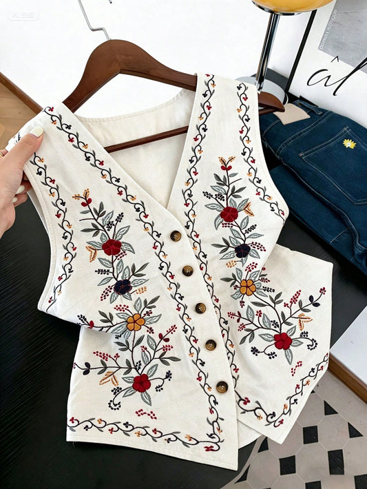 Qadelle Women's Casual Floral Print Button Front Camisole For Summer Holiday