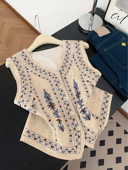 Qadelle Women's Casual Floral Print Button Front Camisole For Summer Holiday
