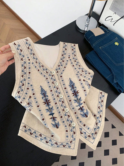 Qadelle Women's Casual Floral Print Button Front Camisole For Summer Holiday