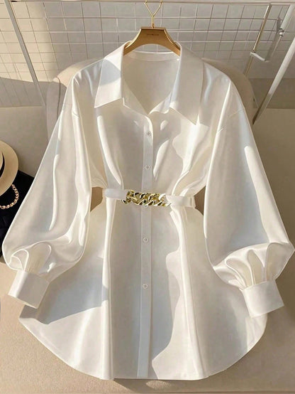Qadelle Women's Front Button Long Sleeve Metal Decor Casual Shirt Fall Cloth For Women