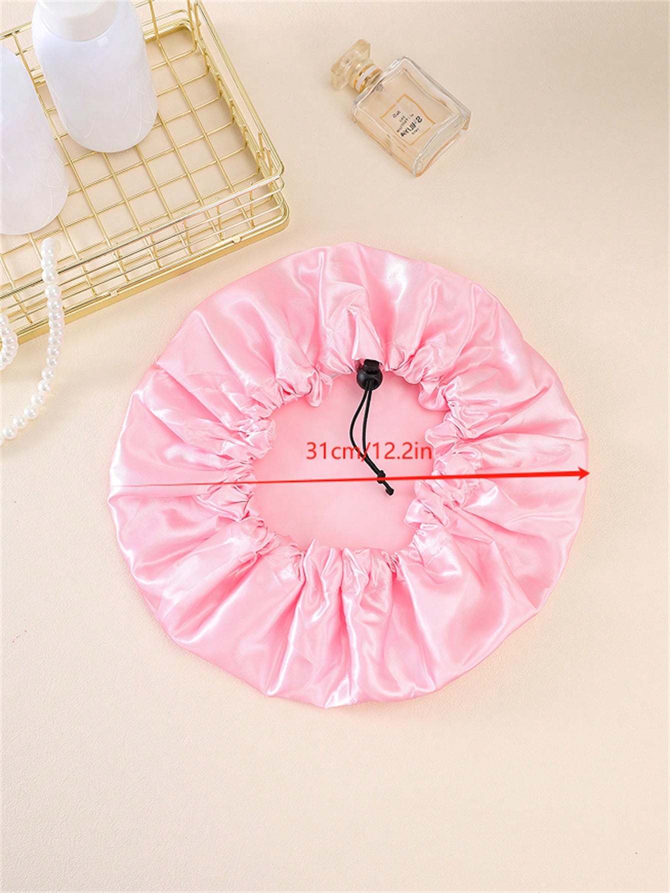 QINGMYU Double Layer Waterproof Drawstring Adjustable Shower Cap, Solid Color Black, Pink Home Bathroom Decor Fall Decor Back To School