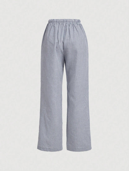 Qutie Casual Striped Wide Leg Pants With Drawstring Waist