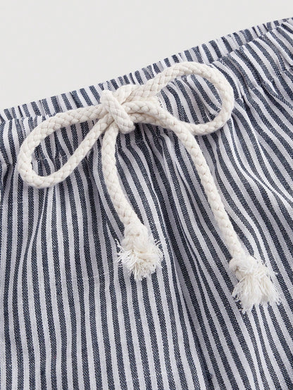 Qutie Casual Striped Wide Leg Pants With Drawstring Waist