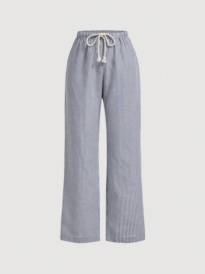 Qutie Casual Striped Wide Leg Pants With Drawstring Waist