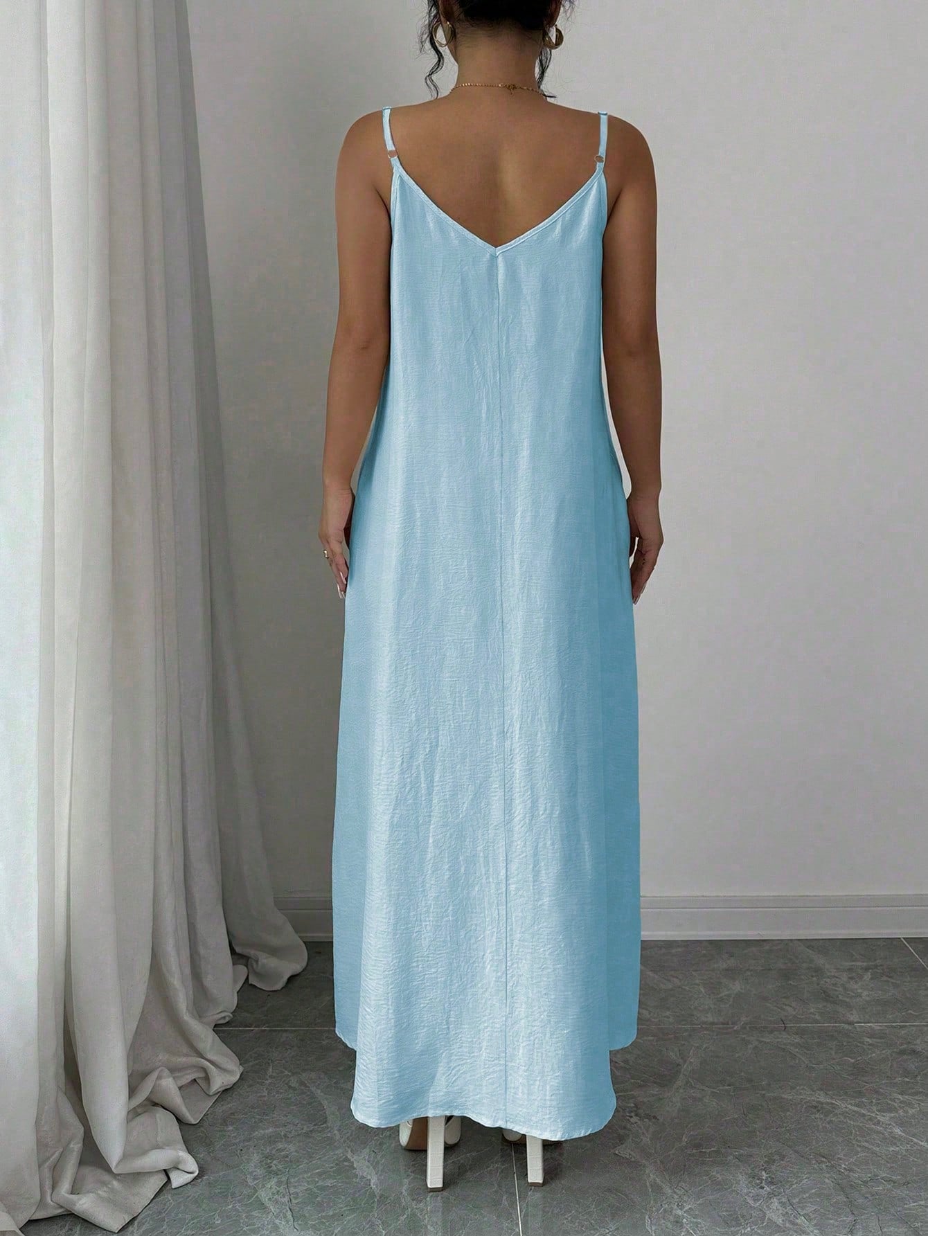 Rafferiza 1pc Women Casual Adjustable Strap Loose A-Line Mid-Length Dress Maxi Women Outfit