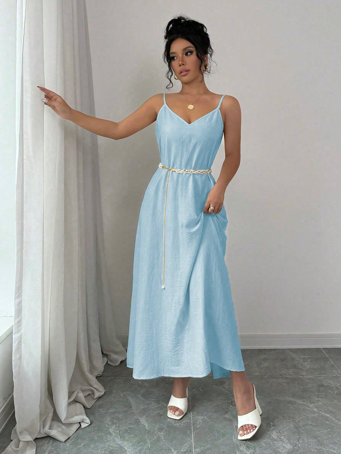 Rafferiza 1pc Women Casual Adjustable Strap Loose A-Line Mid-Length Dress Maxi Women Outfit