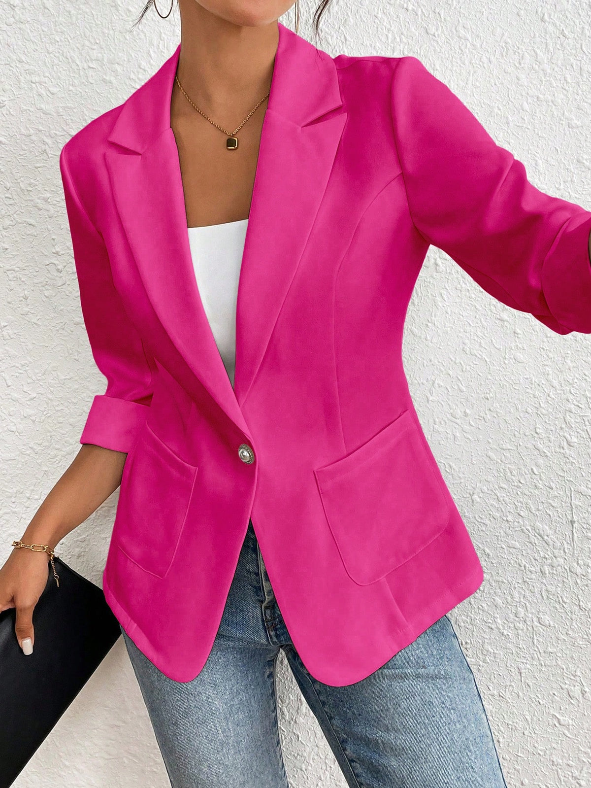 Rafferiza Solid Color Basic Suit Blazer For Casual And Commute, Spring/Summer
