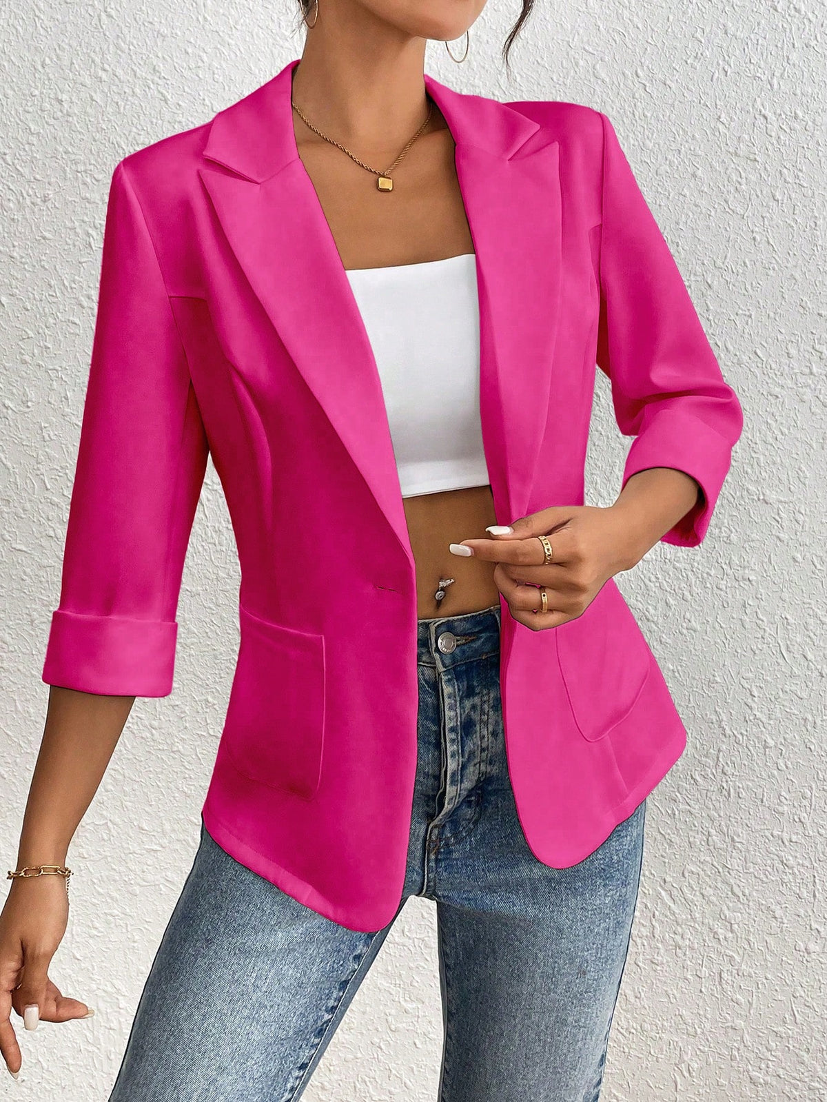 Rafferiza Solid Color Basic Suit Blazer For Casual And Commute, Spring/Summer