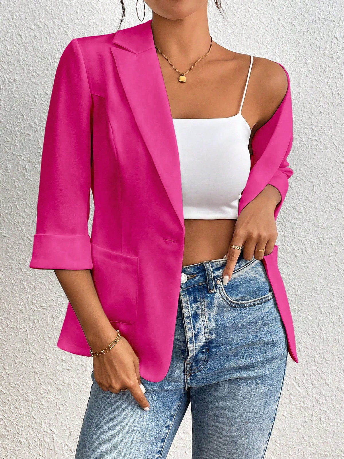 Rafferiza Solid Color Basic Suit Blazer For Casual And Commute, Spring/Summer