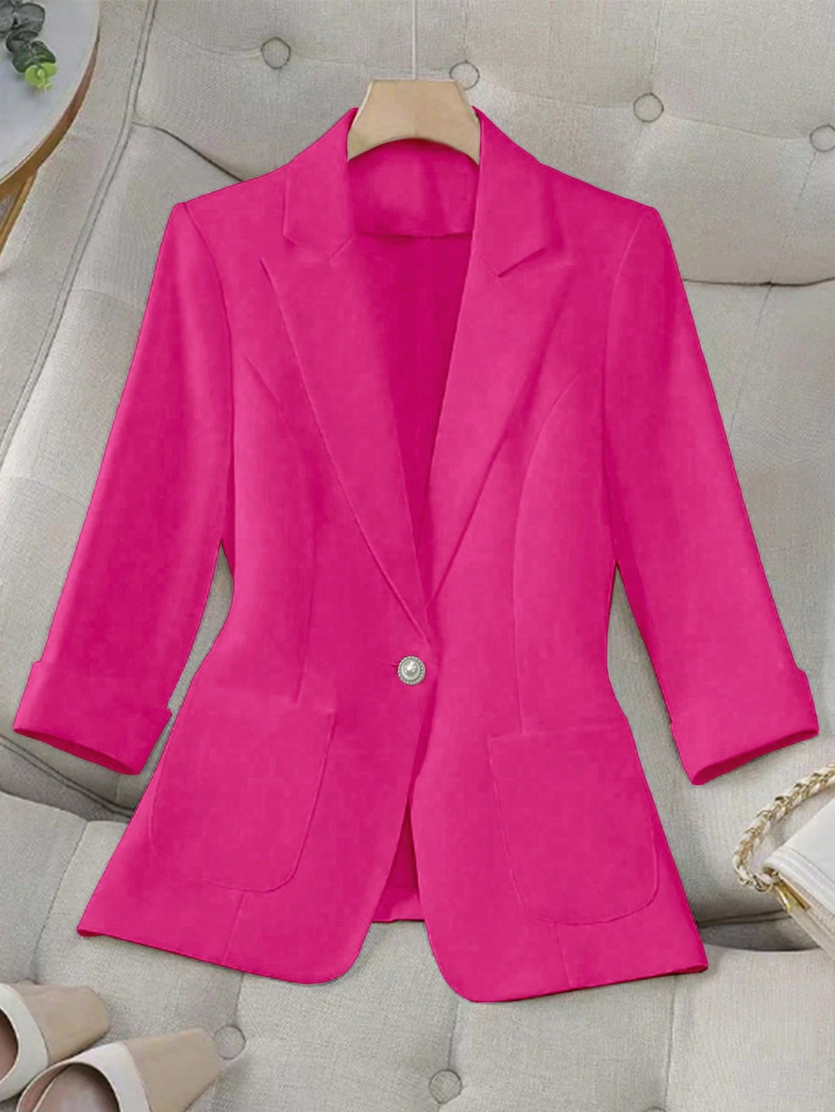 Rafferiza Solid Color Basic Suit Blazer For Casual And Commute, Spring/Summer