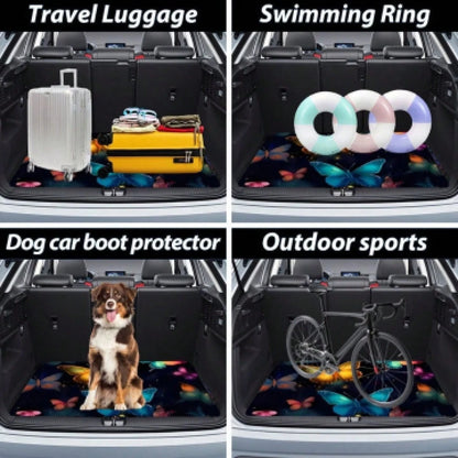 Ral Trunk- Sunflower And Turquoise Gemstone Design With '' Text On Wood Background- SUV/Truck Bed- Easy To Clean, Suitable, Trucks And SUVs- Heavy-Duty Cargo Floor- Universal Fit Vehicle Interior