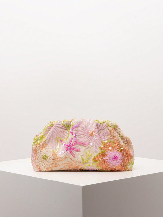 (Random Pattern) Women's Clutch Bag, Floral Pattern, Embroidered Bag, Pleated Bag, Party/Evening Wear, Party Accessories, Bride, Wedding Items, Anniversary Gift