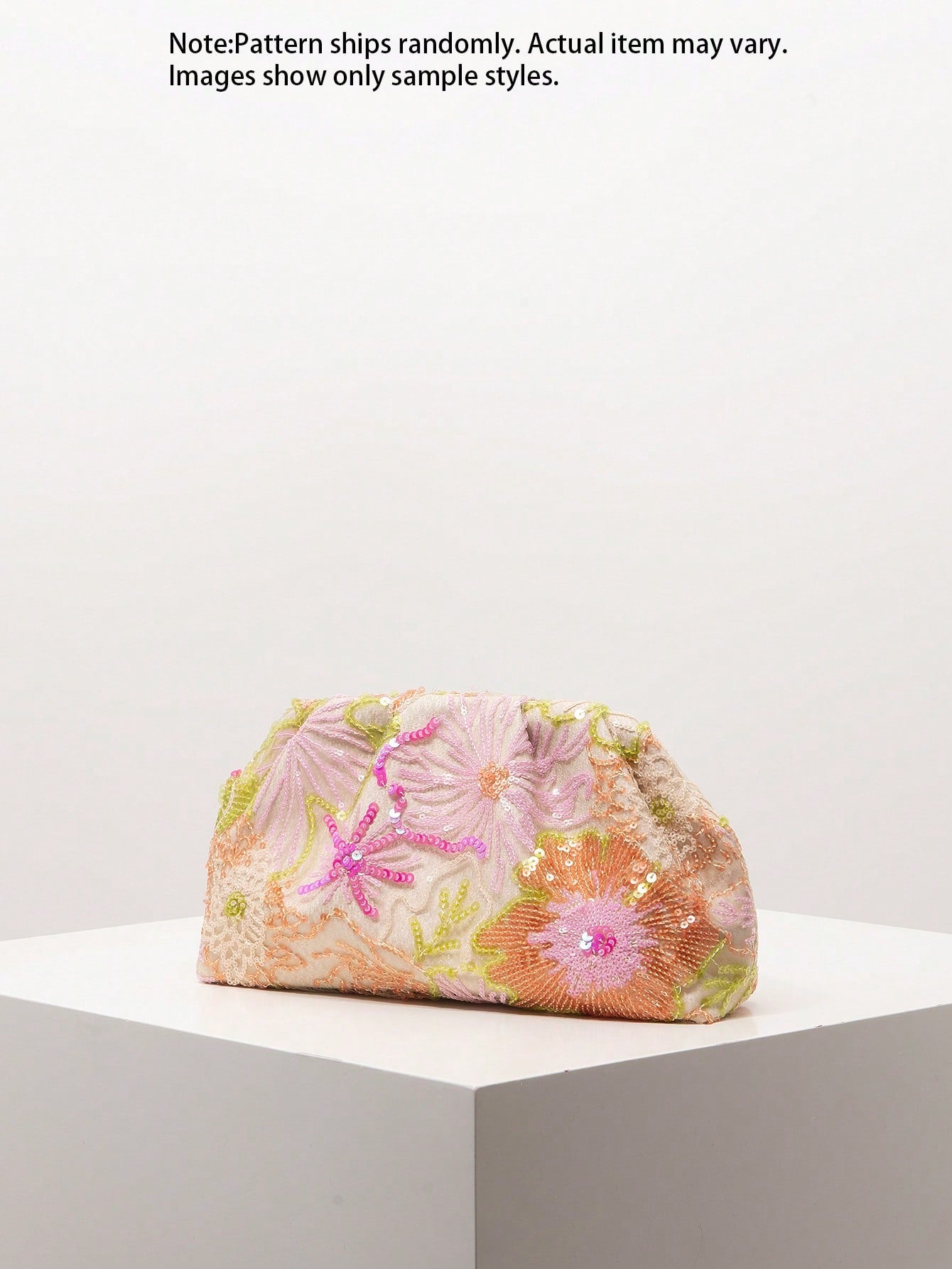 (Random Pattern) Women's Clutch Bag, Floral Pattern, Embroidered Bag, Pleated Bag, Party/Evening Wear, Party Accessories, Bride, Wedding Items, Anniversary Gift