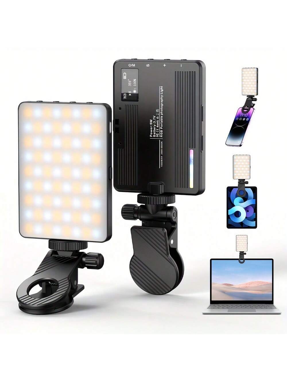 Rechargeable Selfie Light, Phone Fill Light With Clip, Portable And Detachable Clip On Video Light For Selfie, Makeup, Live Streaming Compatible With Iphone Android IPad Smartphone LED Light Portable
