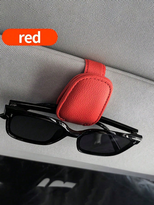 Red Microfiber Leather Car Glasses Clip