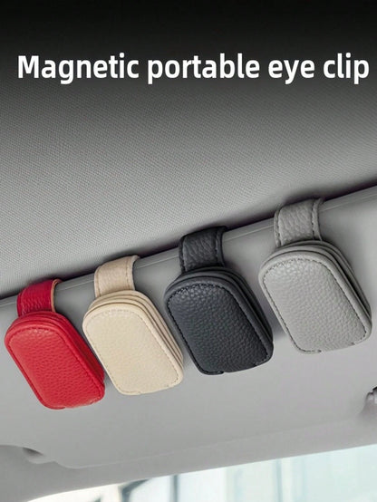 Red Microfiber Leather Car Glasses Clip