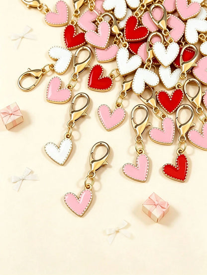 Red, Pink, White Heart-Shaped Keychain Set With Heart Pendant, Cute Women's Bag Charm, Fashion Accessory, Elegant Charming Women's Key Chain, High-Quality Decorative Keychain, Suitable For Women's Bag