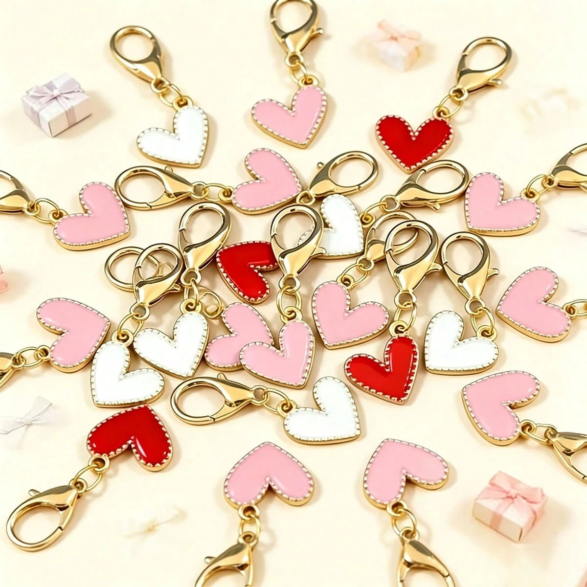Red, Pink, White Heart-Shaped Keychain Set With Heart Pendant, Cute Women's Bag Charm, Fashion Accessory, Elegant Charming Women's Key Chain, High-Quality Decorative Keychain, Suitable For Women's Bag