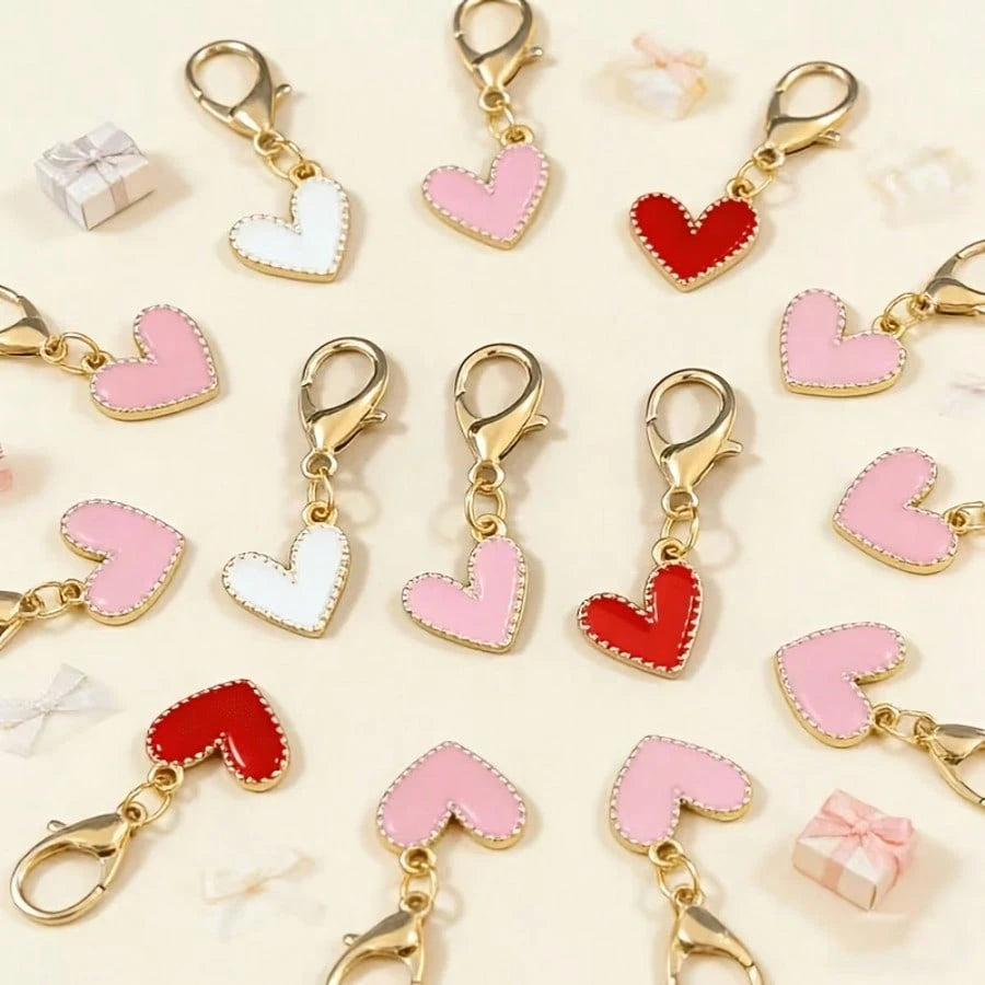 Red, Pink, White Heart-Shaped Keychain Set With Heart Pendant, Cute Women's Bag Charm, Fashion Accessory, Elegant Charming Women's Key Chain, High-Quality Decorative Keychain, Suitable For Women's Bag