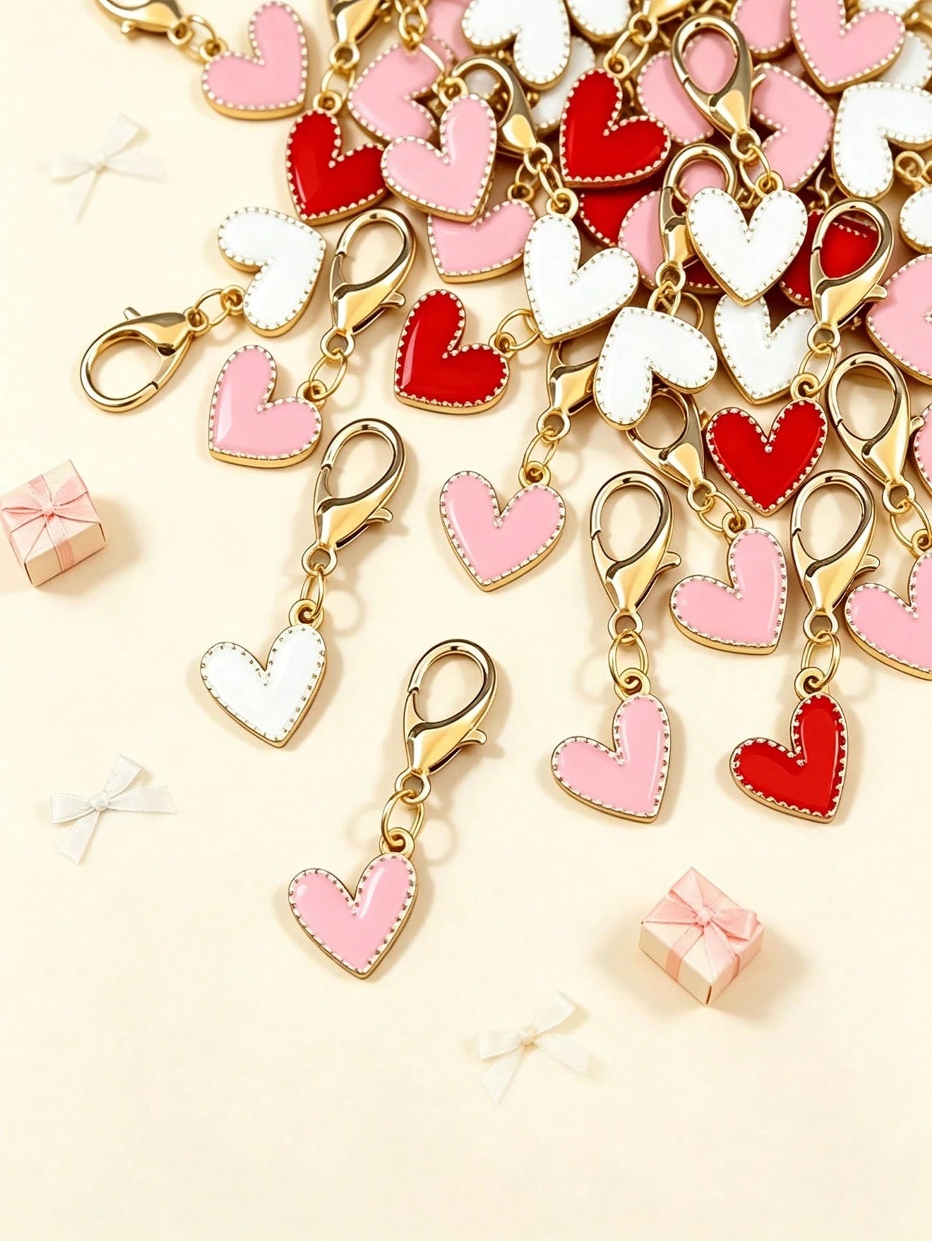 Red, Pink, White Heart-Shaped Keychain Set With Heart Pendant, Cute Women's Bag Charm, Fashion Accessory, Elegant Charming Women's Key Chain, High-Quality Decorative Keychain, Suitable For Women's Bag