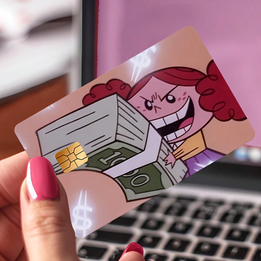 Redhead Girl Funny Waterproof Sticker, Credit Card Skin Cover Waterproof Sticker, Ultra-Thin, High-Quality, Scratch-Resistant, Suitable For Credit Cards, Bank Cards, Bus Cards, Removable Self-Adhesive
