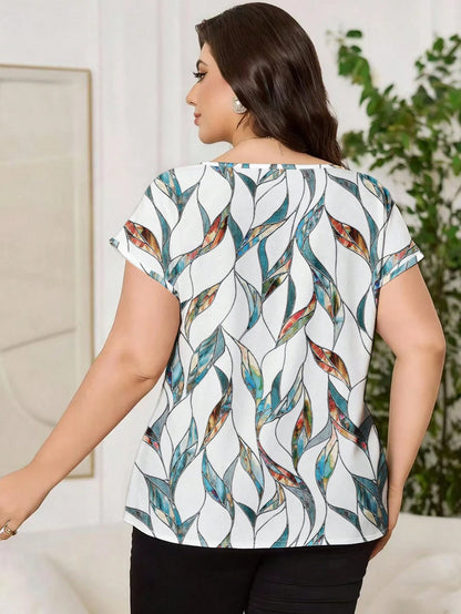 Reflora Plus Size Casual Minimalist Printed Short Sleeve Shirt Spring
