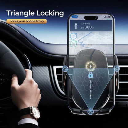 REMAX 15W Fast Charging Car Mount, Infrared Auto Clamp, Triangle Lock Anti-Shake, 360° Rotation, Smart Chip Cool Charging – For 4-7.2" IPhones & Android, IPhone Charger, Type-C Charger