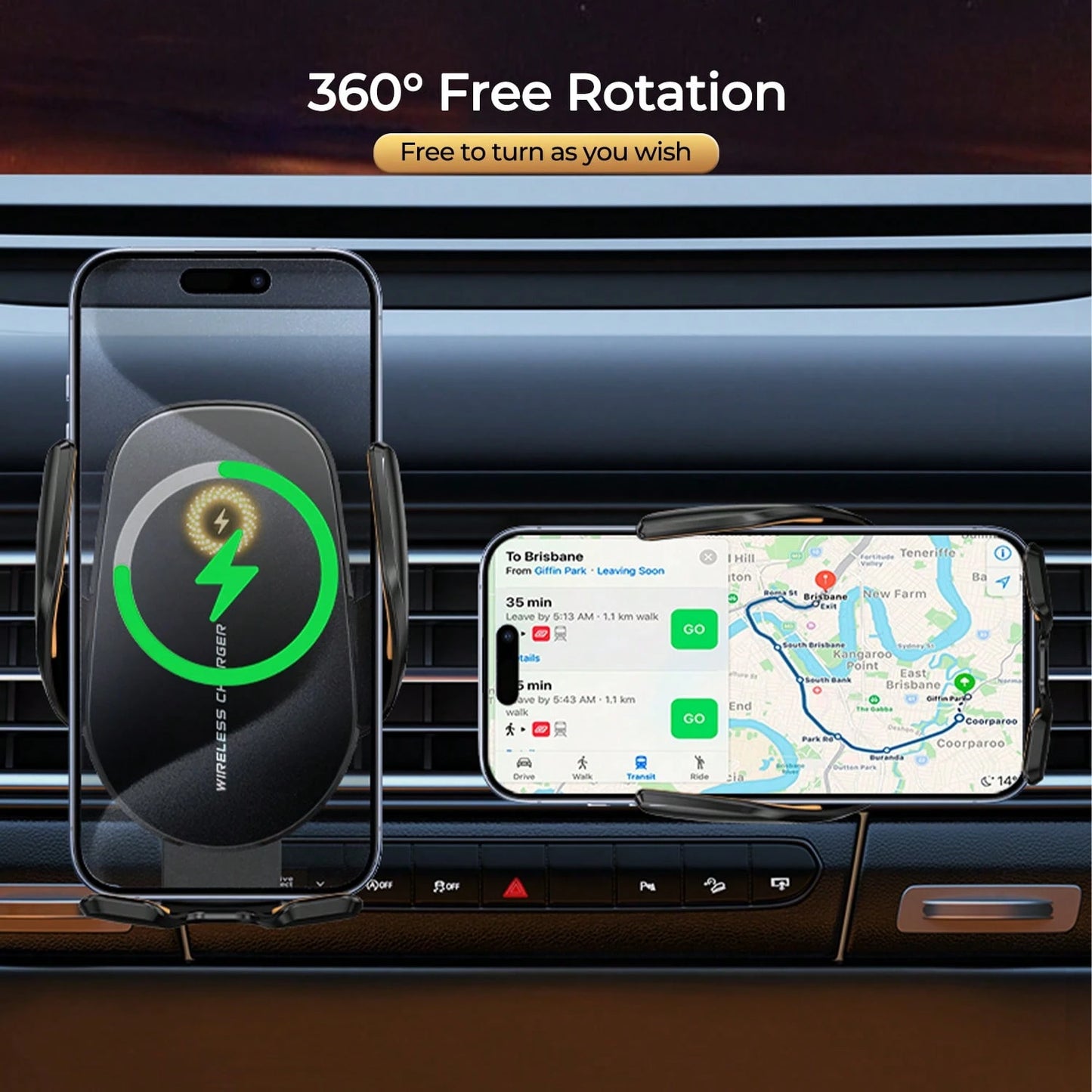 REMAX 15W Fast Charging Car Mount, Infrared Auto Clamp, Triangle Lock Anti-Shake, 360° Rotation, Smart Chip Cool Charging – For 4-7.2" IPhones & Android, IPhone Charger, Type-C Charger