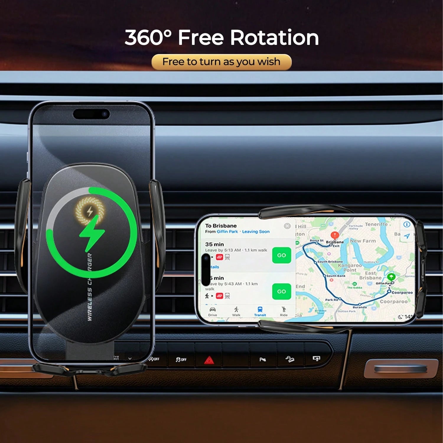 REMAX 15W Fast Charging Car Mount, Infrared Auto Clamp, Triangle Lock Anti-Shake, 360° Rotation, Smart Chip Cool Charging – For 4-7.2" IPhones & Android, IPhone Charger, Type-C Charger