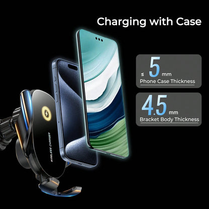 REMAX 15W Fast Charging Car Mount, Infrared Auto Clamp, Triangle Lock Anti-Shake, 360° Rotation, Smart Chip Cool Charging – For 4-7.2" IPhones & Android, IPhone Charger, Type-C Charger