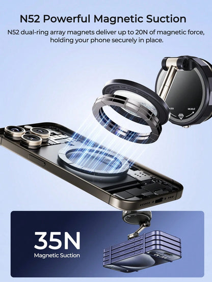 REMAX 720° 3‑Axis Car Magnetic Mount, N52 Powerful Magnetic Suction, Zinc Alloy Arm, Vacuum Suction Cup, Universal For All Phones, Car Accessories, Car Stuff, Car Essentials