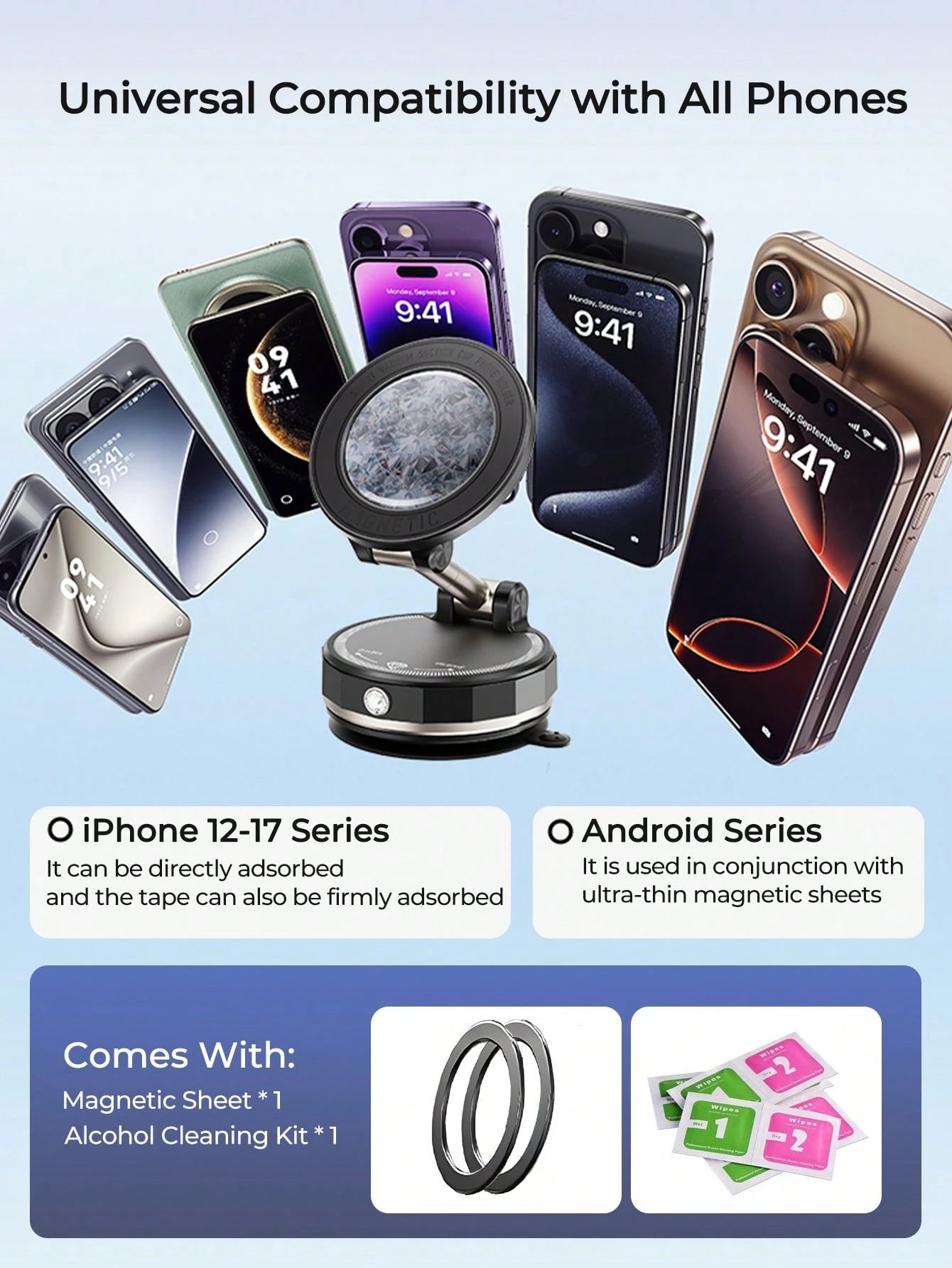 REMAX 720° 3‑Axis Car Magnetic Mount, N52 Powerful Magnetic Suction, Zinc Alloy Arm, Vacuum Suction Cup, Universal For All Phones, Car Accessories, Car Stuff, Car Essentials