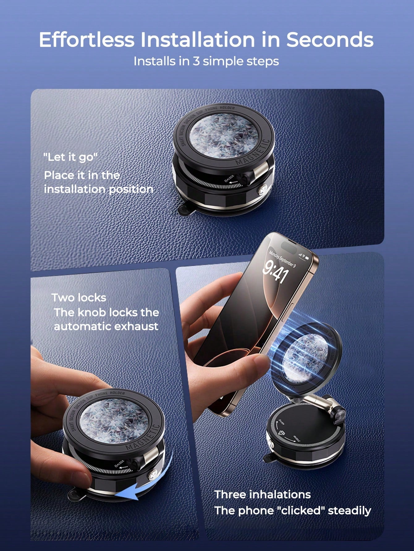 REMAX 720° 3‑Axis Car Magnetic Mount, N52 Powerful Magnetic Suction, Zinc Alloy Arm, Vacuum Suction Cup, Universal For All Phones, Car Accessories, Car Stuff, Car Essentials