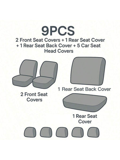 REMAX 9pcs Car Seat Covers Set Mesh Fabric With Airbag Universal Fit For Van Truck Car Suv Seat Cushion Auto Accessories New Design