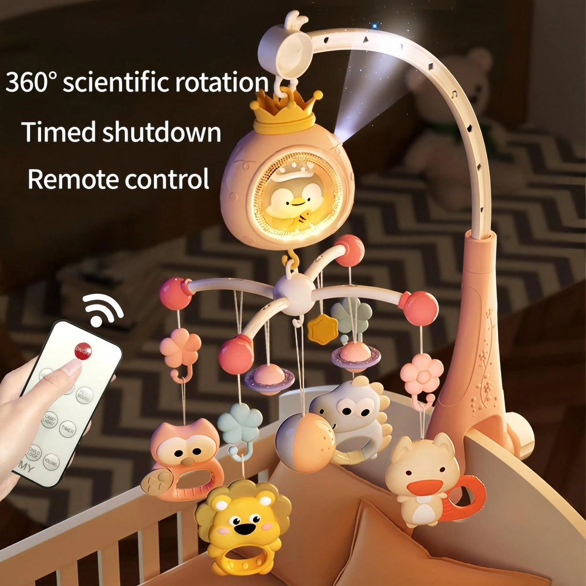 Remote Control Baby Crib Mobile With Projection, Music And Night Light| ABS Animal Design Rotating Toy| Lullaby For Soothing And Relaxation| Ideal Newborn Shower Gift