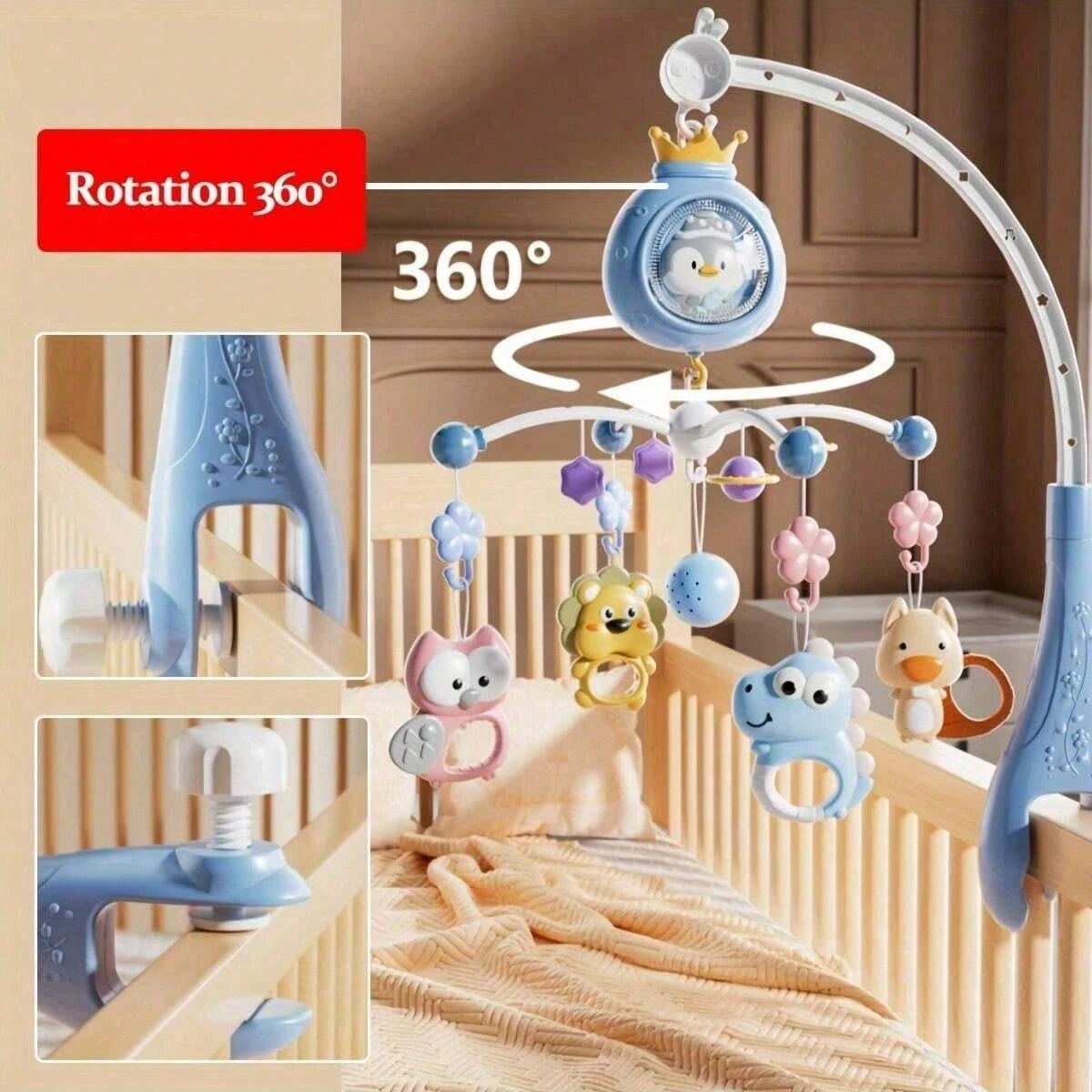 Remote Control Baby Crib Mobile With Projection, Music And Night Light| ABS Animal Design Rotating Toy| Lullaby For Soothing And Relaxation| Ideal Newborn Shower Gift