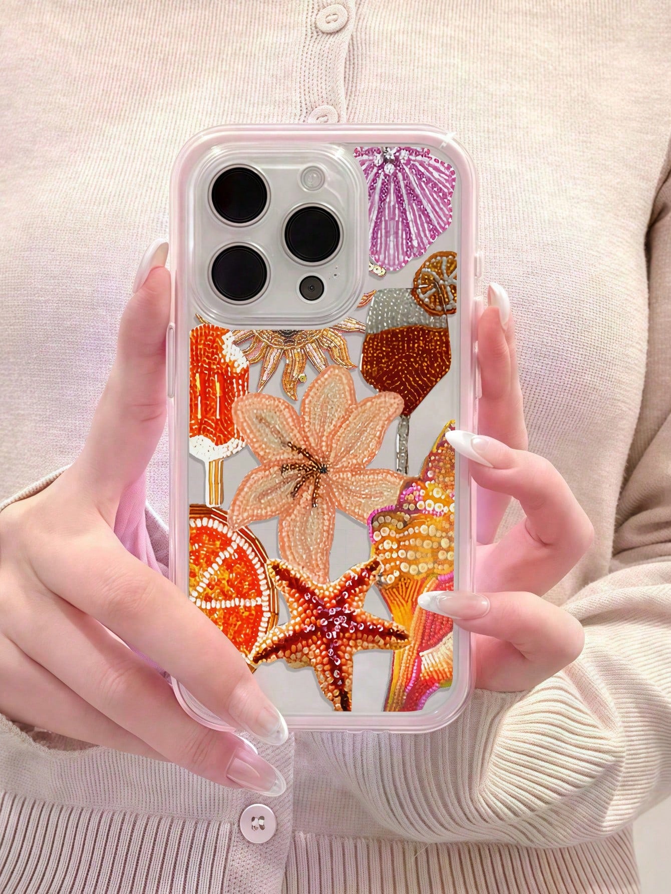 Resort Style 1pc Summer Lily Gradient Pink & Orange Minimalist Dual-Purpose TPU Shockproof Full Coverage Phone Case, Compatible With Apple 17, 16, 15, 14, 13, 12, 11 Pro Max, Air, And Series