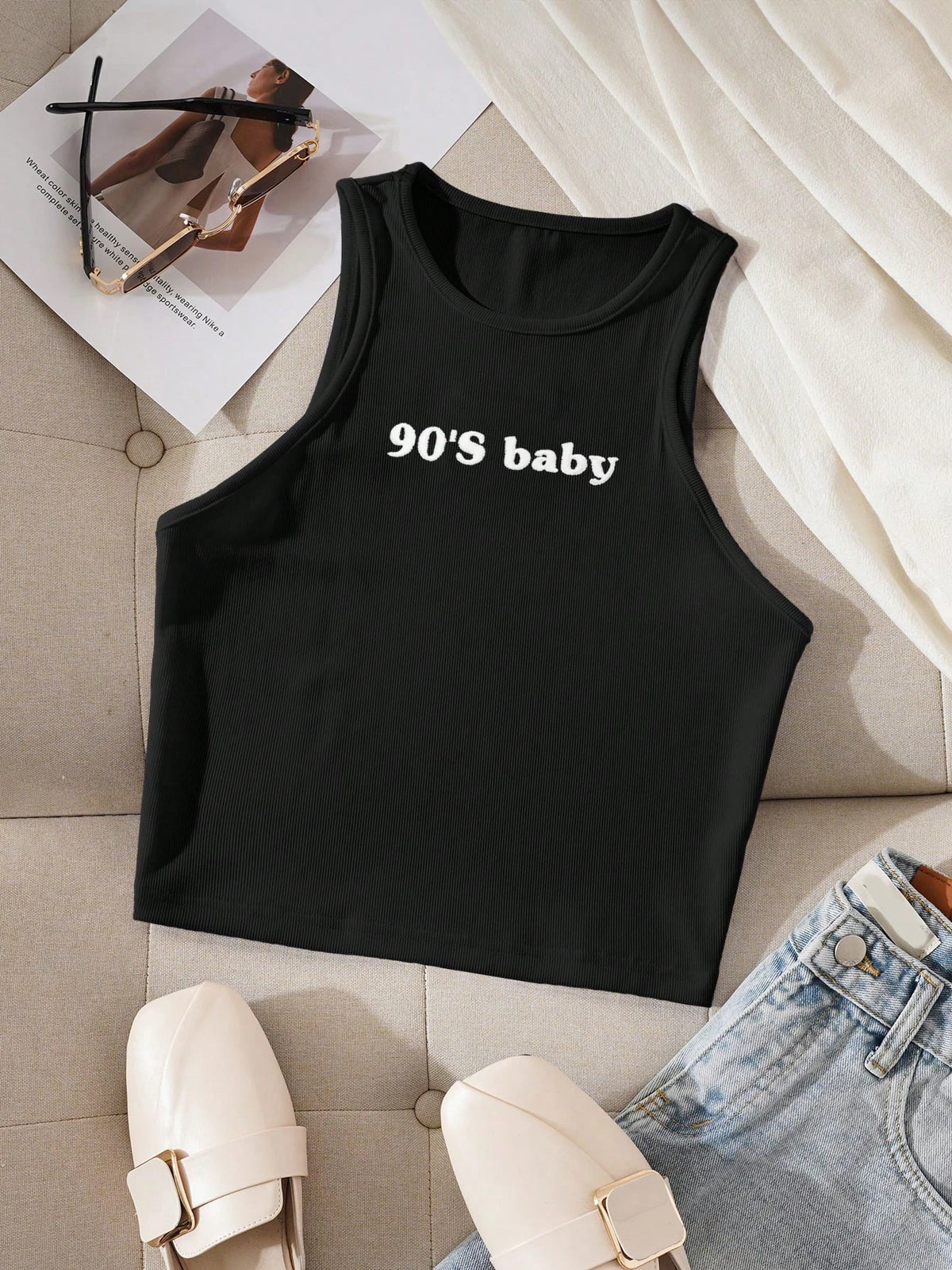 Resyla Round Neck Women's Letter Print Tank Top 90'S Baby Graphic Tees Women Tops