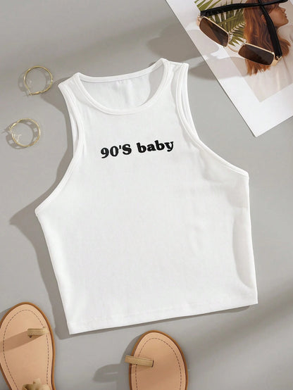 Resyla Round Neck Women's Letter Print Tank Top 90'S Baby Graphic Tees Women Tops