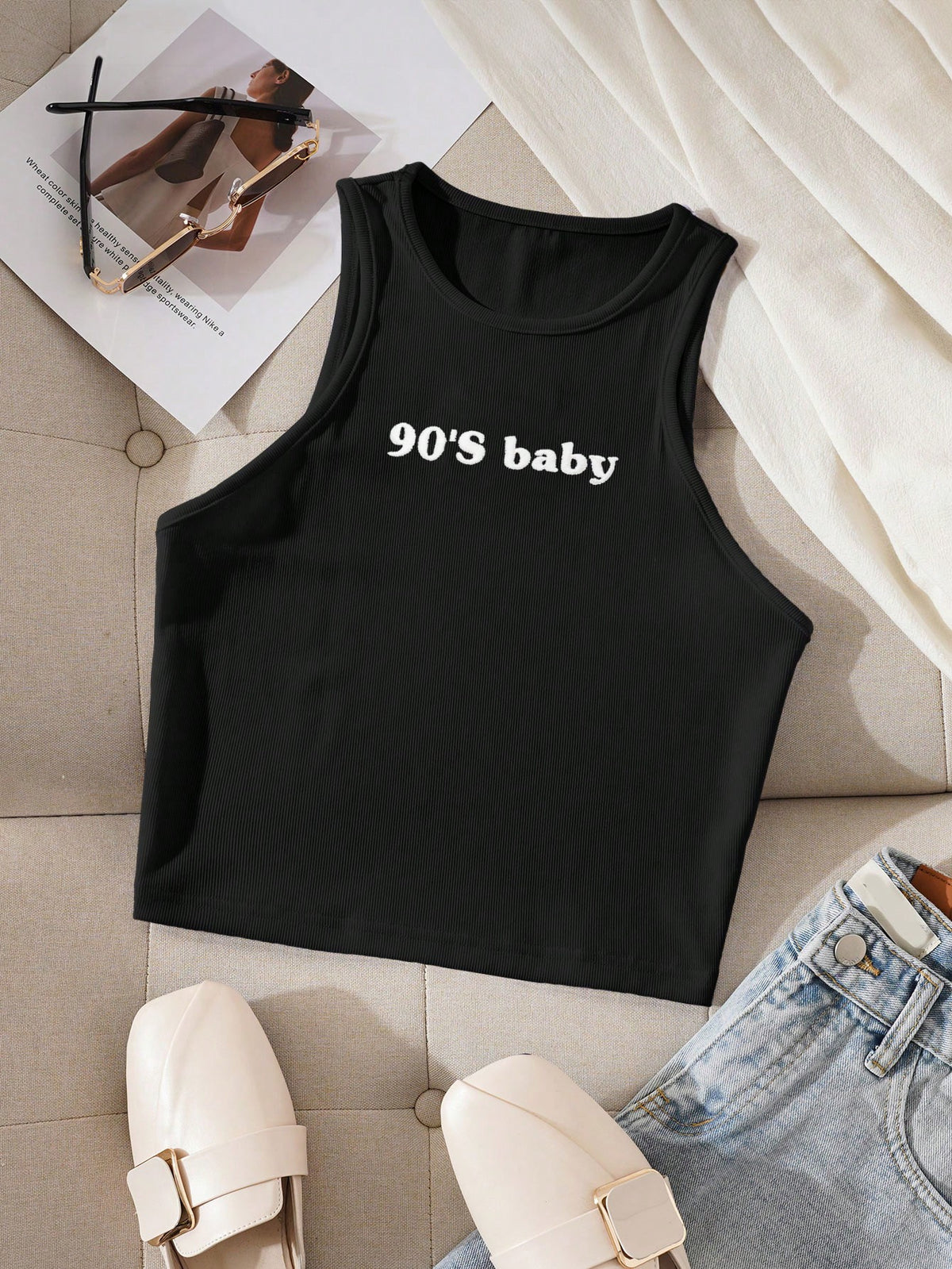 Resyla Round Neck Women's Letter Print Tank Top 90'S Baby Graphic Tees Women Tops